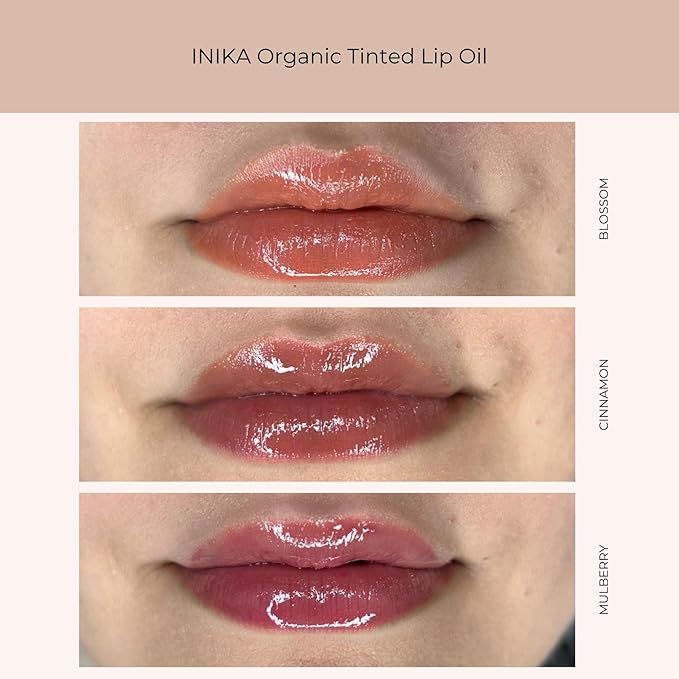 INIKA Organic Tinted Lip Oil | Bakuchiol, Squalane + Collagen in a Glossy Wash of Color. Luxuriously Smoothing & Hydrating Lipgloss. Natural, Vegan. 0.16 Fl oz (Mulberry)