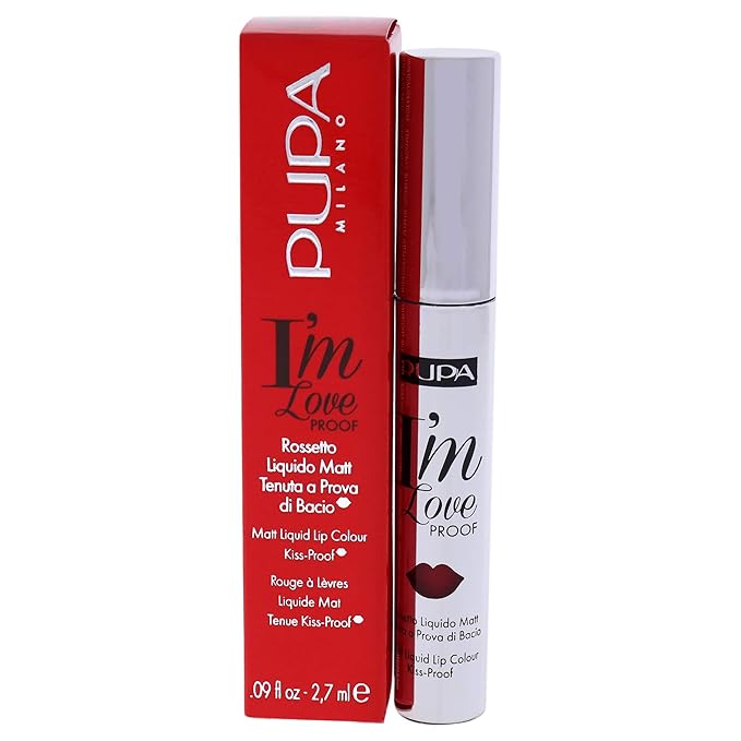 Pupa Milano I'M Loveproof Matte Liquid Lip Color - Kissproof - Velvety Effect - Super-Intense Color - High Concentration - Flawless And Defined - 011 Kiss Me Red - 0.09 Oz