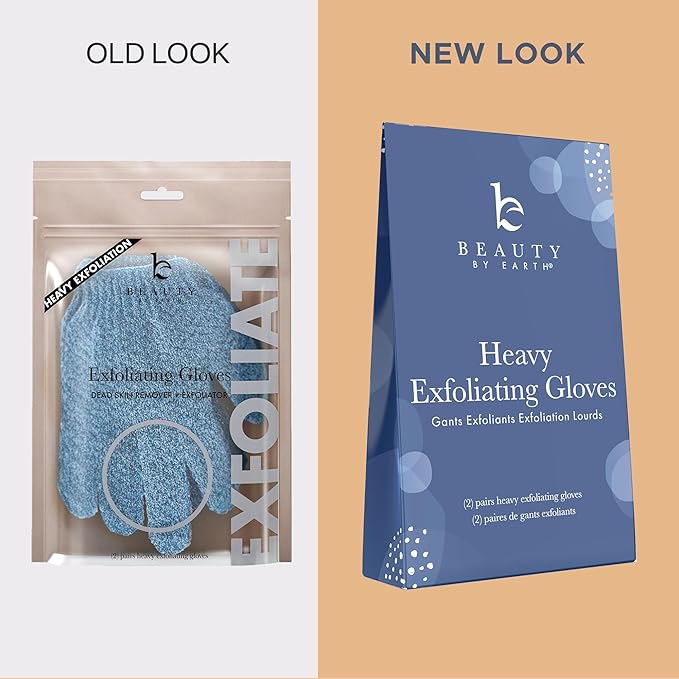 Exfoliating Glove (4 pcs, 2 Pairs) - Heavy Shower Gloves for Body Scrub, Exfoliates & Removes Dead Skin, Stocking Stuffers for Women and Men