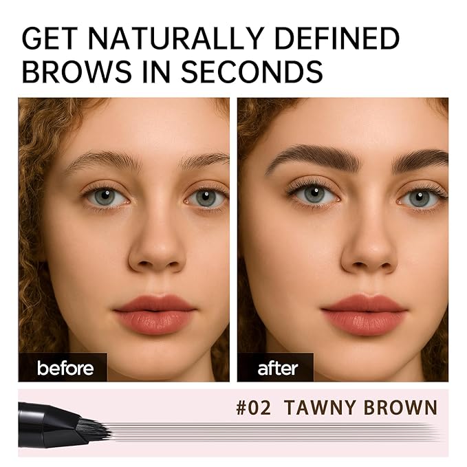 Liquid Microblading Eyebrow Pencils for Women–Waterproof, Quick-Drying, Eye Brow Pen with Angled Brush, Brow-Fection Natural Hair-Like Strokes, with Eyebrow Brush for Blending 02 Tawny Brown