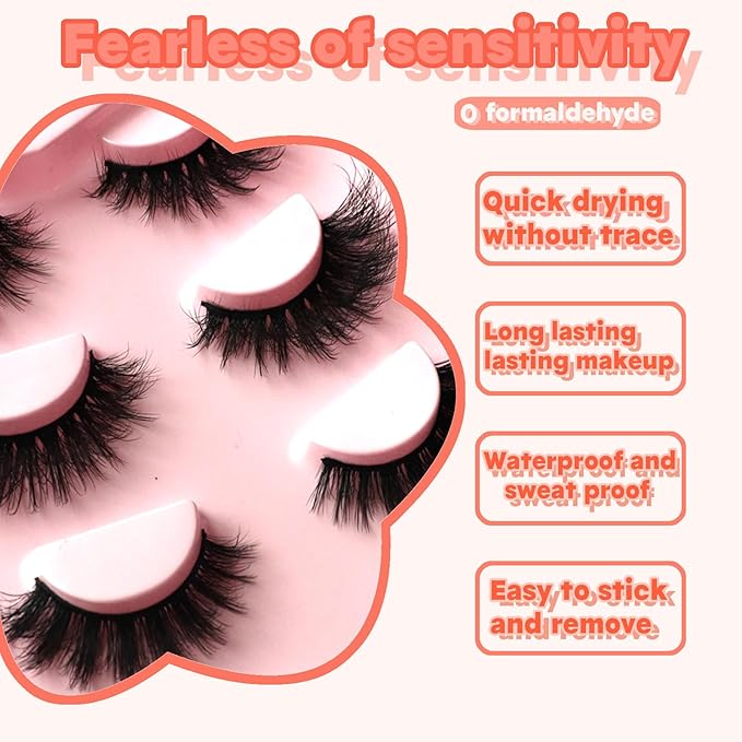 Strip Lashes - Faux Mink Eyelashes Vegan Weightless Fluffy Reusable Mink-Like Eyelashes for Vivid 3D Effect Easy to Apply False Eyelashes Extensions