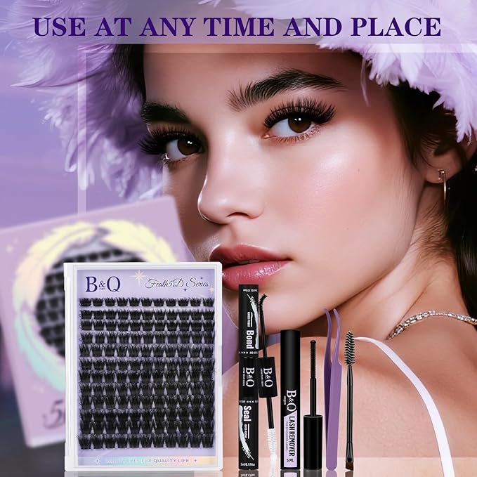 B&Q Lash Clusters Kit 132 pcs 5D Layered Volume Lash Extension Kit 8-18 mm Feathery Soft Lightweight Eyelash Clusters with Waterproof Bond and Seal Eyelash Applicator Remover (Set-Feath5D 06)