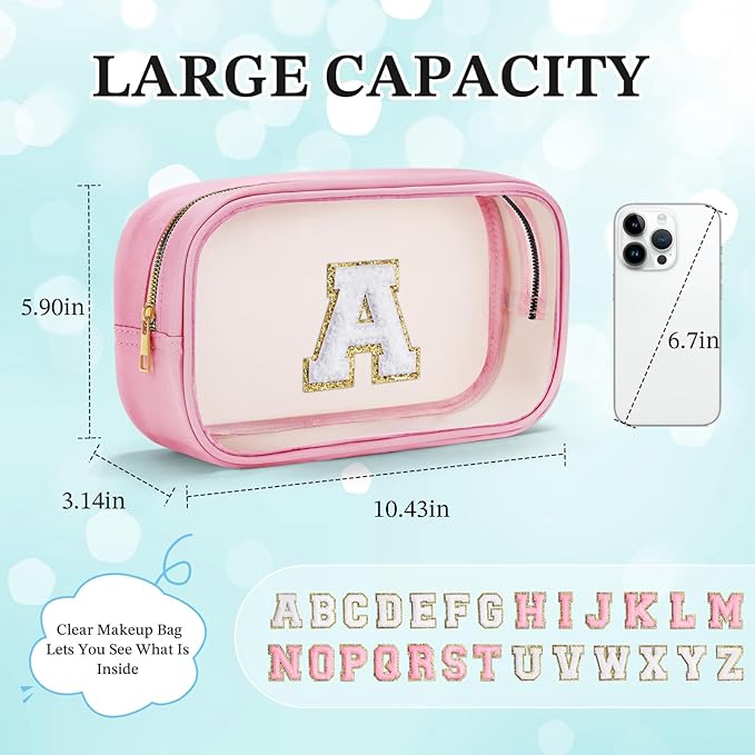 YOOLIFE Birthday Gifts Clear Makeup Bag Cosmetic Bag Pink Preppy Stuff Travel Accessories Makeup Pouch Birthday Gift for 4 5 6 7 8 9 10 11 12 Year Old Girls Graduation Teacher Gift K
