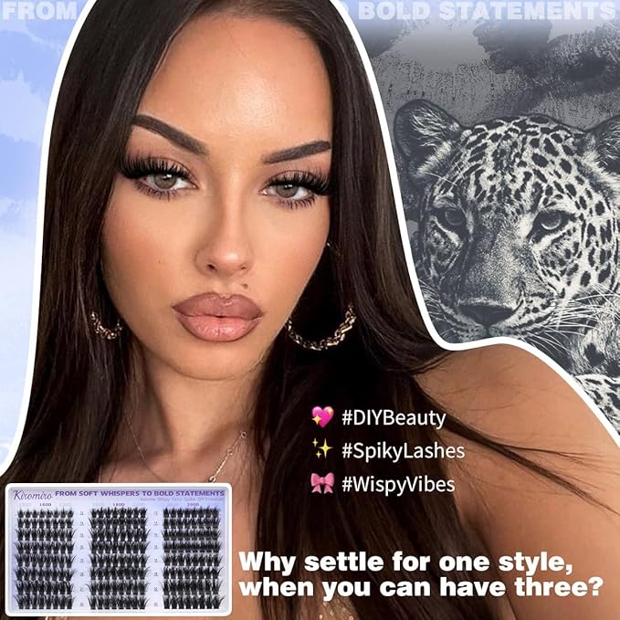 Kiromiro Lash Clusters with Spikes Cluster Eyelash Extensions 12-20mm Fluffy Eyelash Clusters 160D/180D/200D Mixed DIY Cluster Lash Extensions 192pcs Wispy Cluster Eyelashes