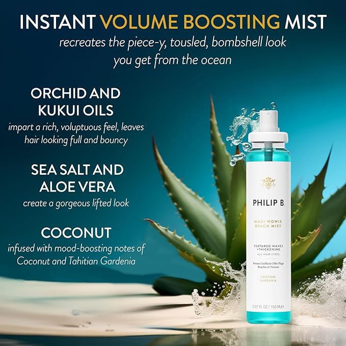 PHILIP B. Maui Wowie Beach Mist 5.07 oz - Texturizing Hair Mist, Boosts Appearance of Volume & Bouncy Waves, Infused with Botanical Moisturizers, Sea Salt, Coconut & Aloe Vera