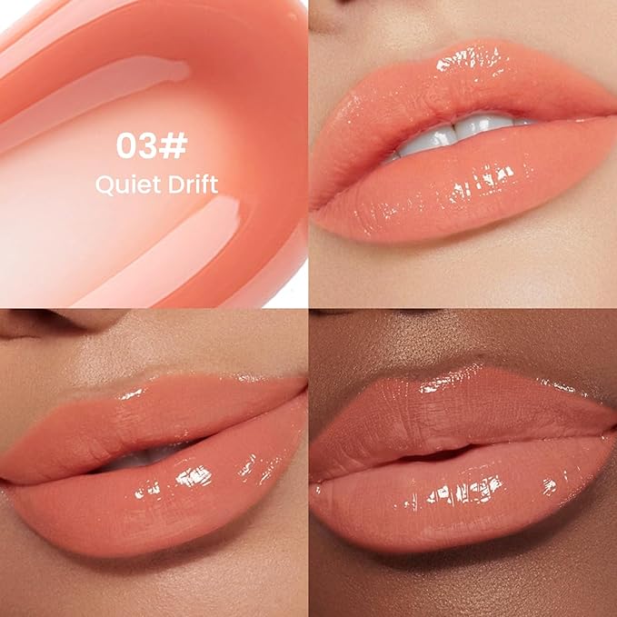 Pudaier Glossy Lip Stain, Excellent Recovery, Moisturizing Lip Care Tinted Lip Oil, Hydrating Plumping Lip Gloss Balm, Non-Sticky Long Lasting Light Texture LipGloss Oil for Dry Lip (03 Quiet Drift)