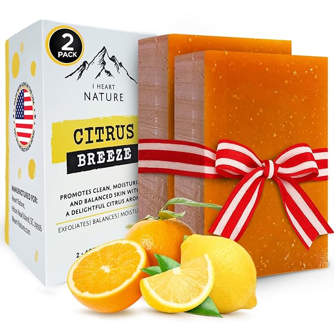 iHeart Citrus Lemon Soap Bar (2 Packs) with Lemon, Orange, and Shea Butter for a Rich Creamy Lather - Face & Body Wash - Envelops your Skin in a Burst of Refreshing Aroma