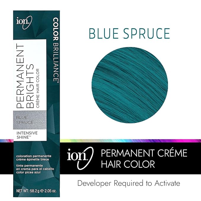 Ion Permanent Brights Creme Hair Color Pastel Blue, Vegan, Cruelty Free, PPD Free, 100% Gray Coverage, Long Lasting, Fade Resistant Color, 2.05 oz