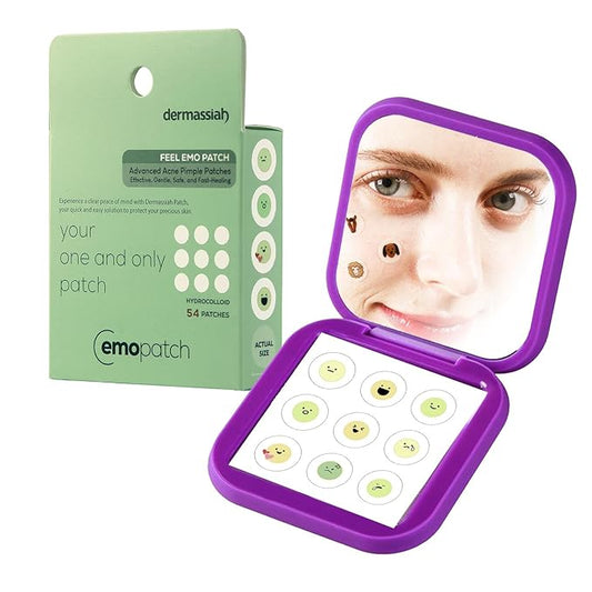 Acne Pimple Patches for Face 54 Count with Mirror Case for Day & Night Use - Hydrocolloid Pimple Pads, Emoji-Themed Blemish Dots, Clear Skin Treatment (Emoji)