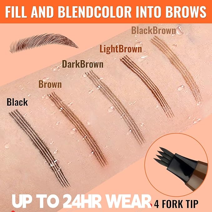 Eyebrow Pencil - Microblading Eyebrow Pen Waterproof 4 Fork Tip Multi-Used Eye Brow Pencils for Women Long-Lasting, Precise Natural Brow Magic Eyebrow Pencil with Hair Like Strokes，Black