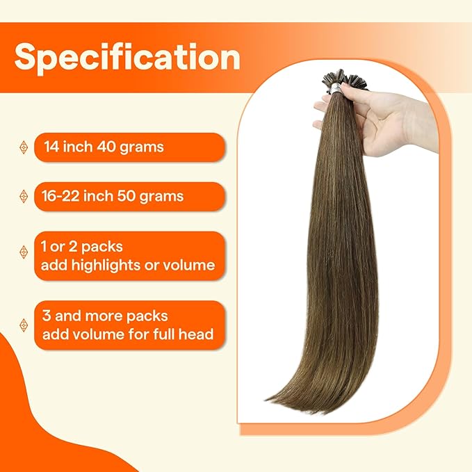 Full Shine Utip Human Hair Extensions Color 4 Medium Brown 22 Inch Straight Long Human Hair Fusion Extensions add Length 50 Grams K Tip Hair Extensions Real Human Hair