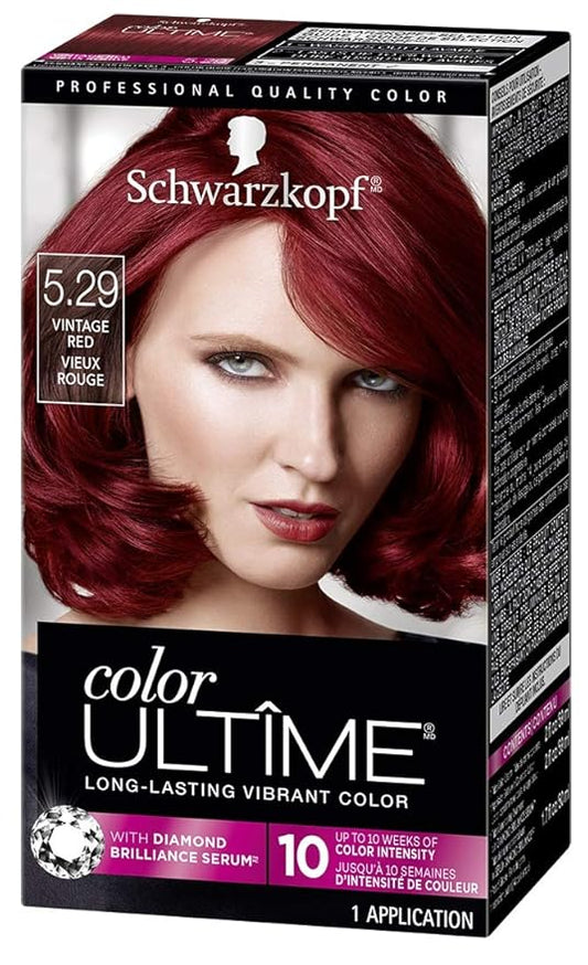Schwarzkopf Color Ultime 5.29 Vintage Red Hair Dye, Permanent Intense Black with Diamond Brilliance, Fade-Resistant, Covers Grays, All Hair Textures