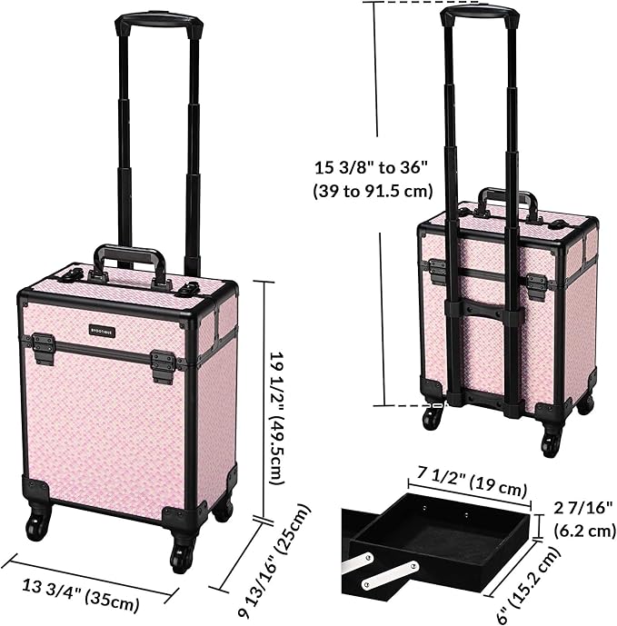 BYOOTIQUE Rolling Makeup Case on Wheels Travel Suitcase Salon Art Deco Bloom