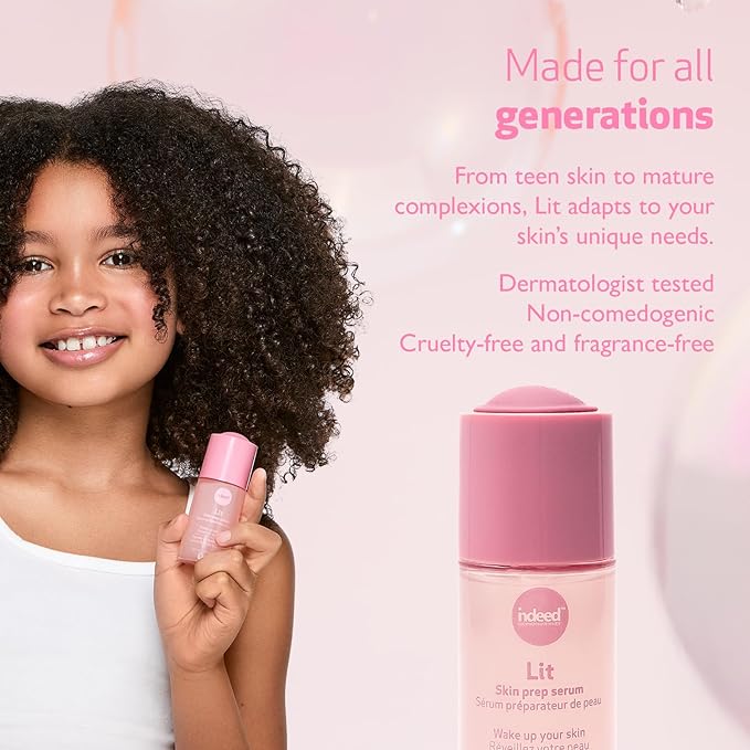 Indeed Labs Lit Skin Prep Serum for Makeup | Face Serum with Taurine for Radiance, Hydrating Hyaluronic Acid, & Pore-Minimizing Niacinamide | Gentle Makeup Base Facial Moisturizer | All Ages, (30 mL)