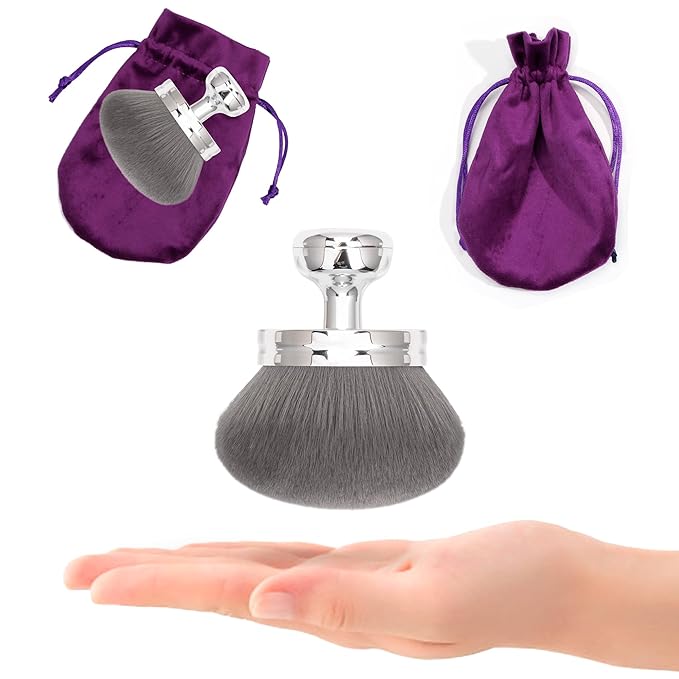 Blend & Blur Extra Large Body Makeup Brush for Self Tanner,Leg Makeup & Bronzer Self Tan Back Applicator, 3.2inch Wide Head Kabuki Brush For Application with Drawstring Bag (Silver)