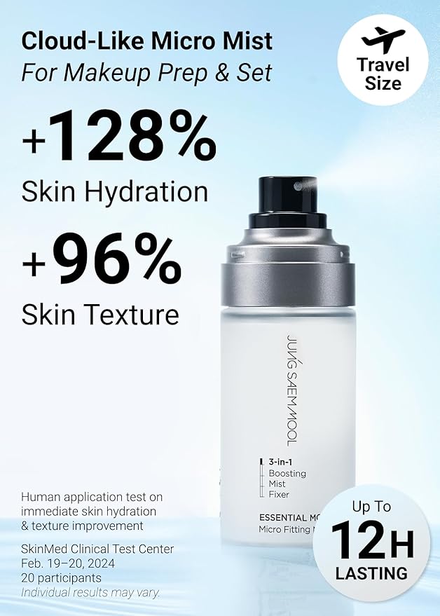 JUNG SAEM MOOL Essential Mool Micro Fitting Face Mist 1.86 Fl Oz, Ultra-Fine Hydrating Makeup Setting Spray with Thermal Spring Water, Long-Lasting Fixing Power Dewy Glow Primer, Korean Face Mist