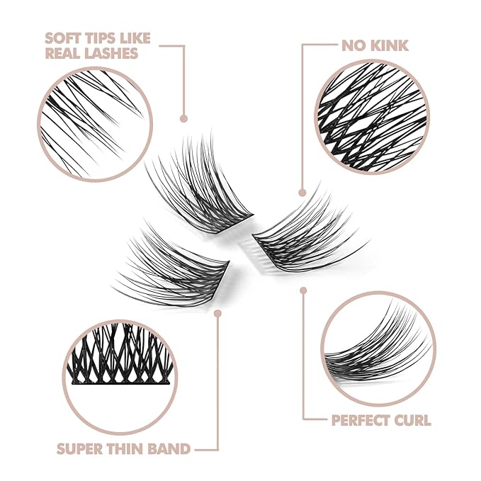 DIY Eyelash Extension, 3D Effect Glue Bonded Band Individual Lash 48 Clusters Volume Lashes Set, Home Eyelash Extension, C curl Lashes Pack 16MM-48 Clusters