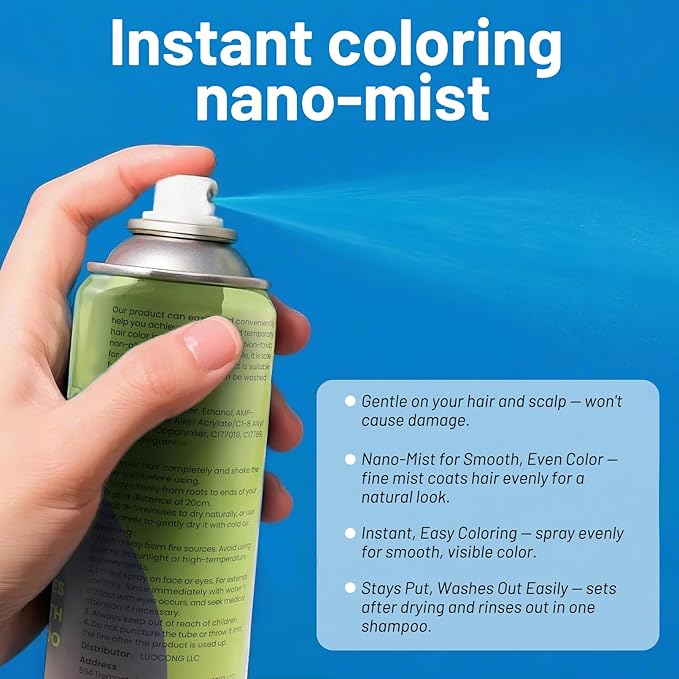 Blue Hair Spray, Temporary Hair Color Spray for Women Men– Safe Non Sticky Washable One Day Hair Dye Spray, Disposable Accessories Included, for Halloween Cosplay Party DIY Costume Pet Fun