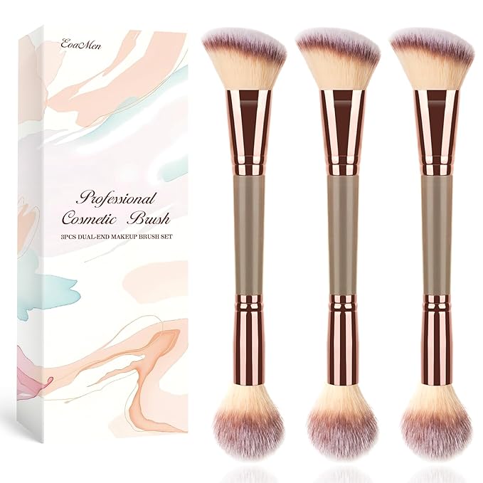 3PCS Angled Blush Brush, Double Ended Makeup Brush for Blush, Slant Brush for Contour and Highlighter, Perfect for Makeup with Powder