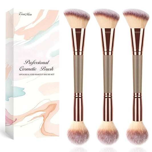 3PCS Angled Blush Brush, Double Ended Makeup Brush for Blush, Slant Brush for Contour and Highlighter, Perfect for Makeup with Powder