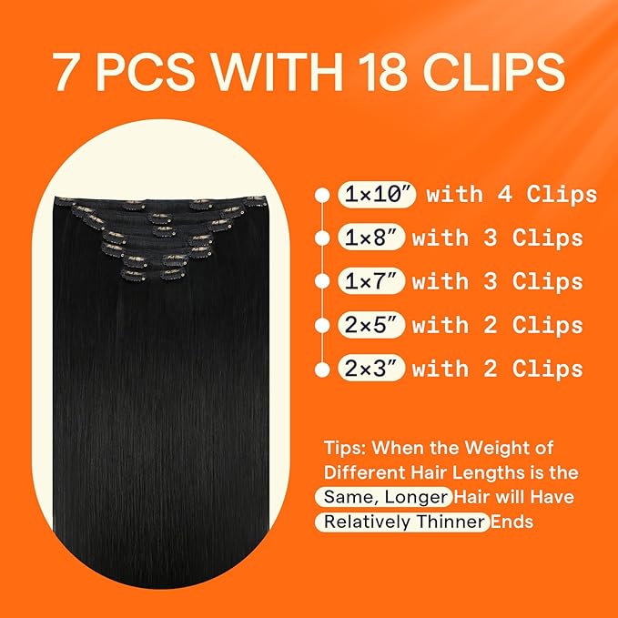 Full Shine Black Hair Extensions Real Human Hair Clip ins Black Straight Clip in Human Hair Extensions Invisible Remy Hair Clip ins for Women 20 Inch 7 Pcs 120 G