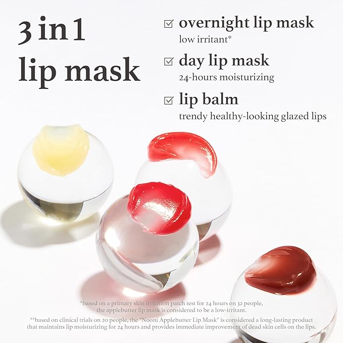 NOONI Vegan Appleberry Lip Mask Overnight – Hydrating Lip Balm & Butter with Shea Butter & Vitamins | Soothing Moisturizer, Softening Treatment for Dry Lips, 0.42 oz