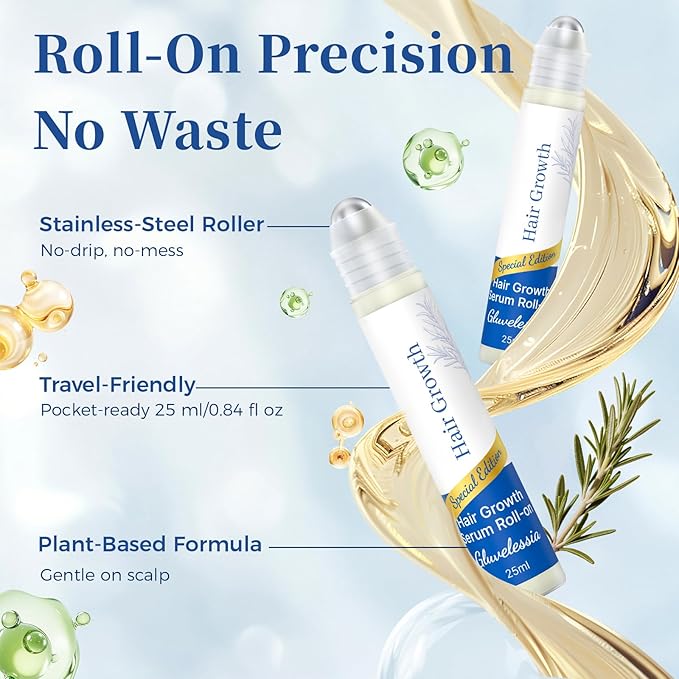 Hair Growth Serum Roll On 0.84Oz/25ml with Saw Palmetto, Rosemary & Pea Extract，Helps Support Thicker, Fuller Hair Appearance, Non-Greasy Hair Loss Support for Men & Women (1pcs)
