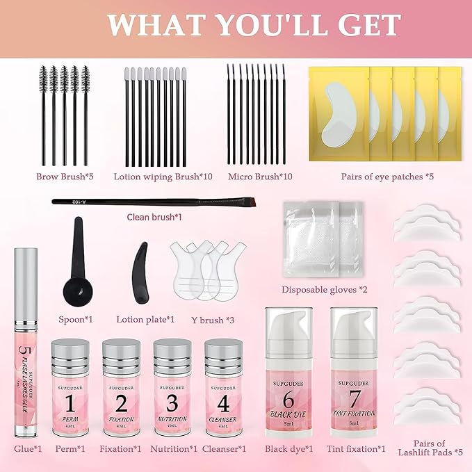 2025 4in1 Lash Lift and Brow Lamination Kit with Long-Lasting Black Color for 6-8 Weeks, Eyelash & Eyebrow Perm DIY Professional Kit,Easy to Use at Home & Salon