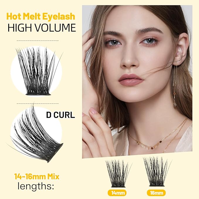 Bodermincer 120 Clusters 10mm+12mm/12mm+14mm/14mm+16mm Mixed Wide Cluster False Eyelash Individual Cluster EyeLashes Grafting Fake False Eyelashes Eyelash Extension (KIT M01 Black 14mm+16mm Mixed)