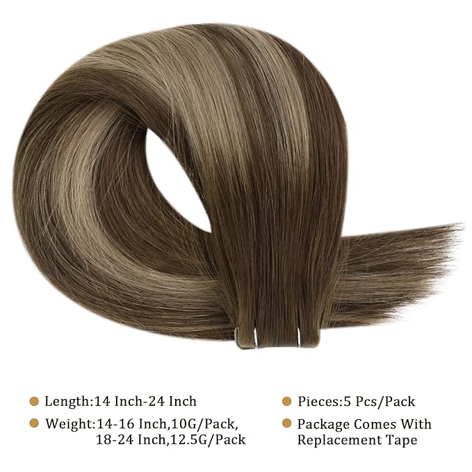 Full Shine Virgin Tape in Hair Extensions Human Hair 5Pcs Color 4/27/4 Balayage Invisible Tape in Extensions 22 Inch Remy Injection Tapes in Human Hair for Women 12.5 Gram Hair Extensions