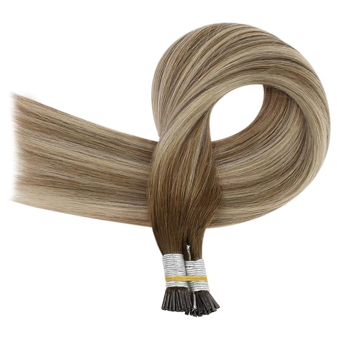 Full Shine Itip Human Hair Extensions 18 Inch Color 3 Dark Brown to 8 Ash Brown and 22 Light Blonde Natural Straight I Tip Hair Extensions Human Hair for Women 40 Grams