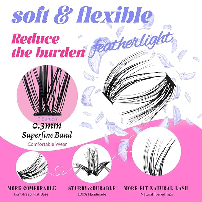 Lash Extensions Cluster DIY Lashes 240pcs 30D 40D 10-16mm Eyelash Clusters Individual Lashes Lash Kit Think Band Lash Kit(30D+40D Kit)