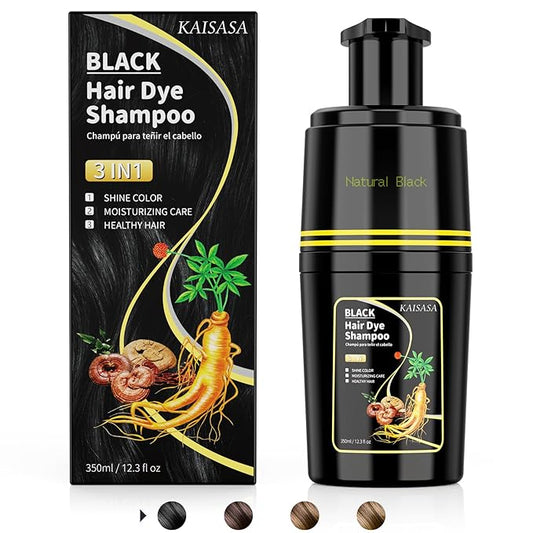 Black Hair Dye Shampoo 3 in 1, Hair Color Shampoo for Cover Grey Hair, Natural with Herbal Ingredient for Men and Women (Black)