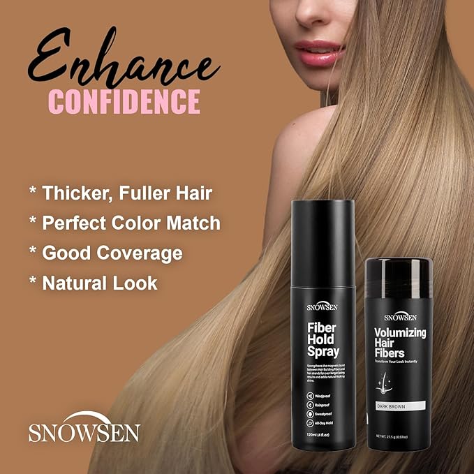 Hair Fibers for Thinning Hair, Dark Brown, Professional 5-in-1 Hair & Beard Styling Set, Include Applicator Pump, Fiber Hold Spray, Application Card, Hairline Comb,Hair Powder for Women & Men