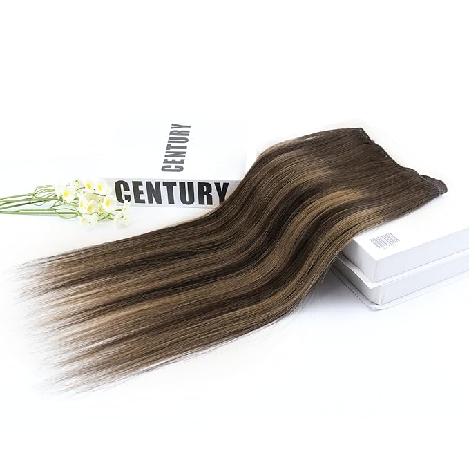 Full Shine Dark Brown Clip in Hair Extensions Ombre Human Hair Extension Brown Balayage 18 Inch Straight Lace Hair Extensions Real Human Hair Invisible Clip ins 3 Pcs 60 G