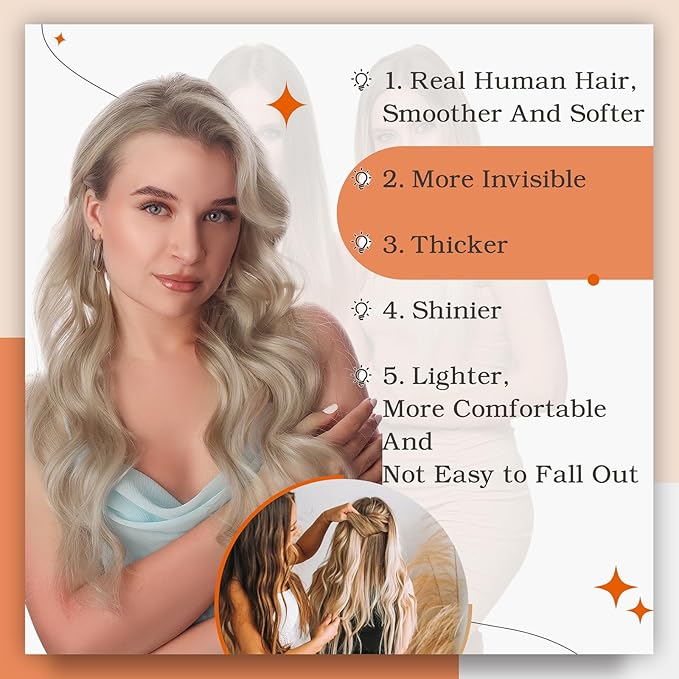 Full Shine Tape in Hair Extensions Human Hair Blonde Tape in Extensions Color 18 Ash Blonde Highlighted 613 Blonde 18Inch Seamless Invisible Skin Weft 100G for Wedding 40Pcs