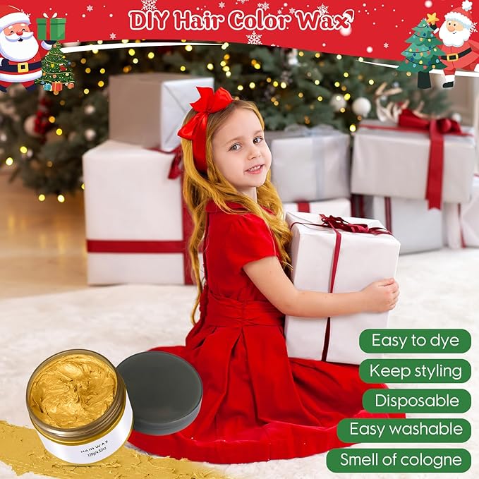Temporary Gold Hair Color Wax, Blonde Hair Color for Men Women, Hair Dye Wax Washable Hair Styling Clay for Girls Age 4 5 6 7 8 9 10+ Birthday, Halloween, Christmas, Party, Cosplay, Carnival