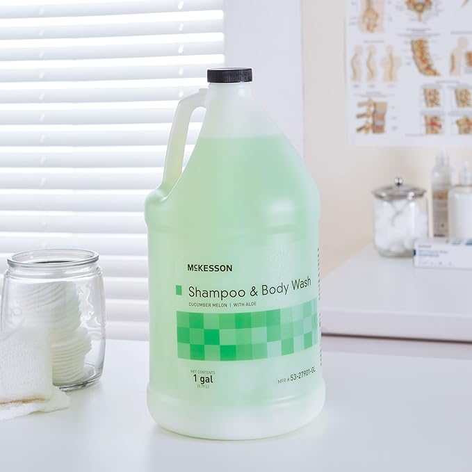 McKesson Body Wash and Shampoo - 1  Gallon Bulk Refill Full Body Wash with Aloe, Cucumber Melon Scent - Sensitive Skin & Hair 2‑in‑1