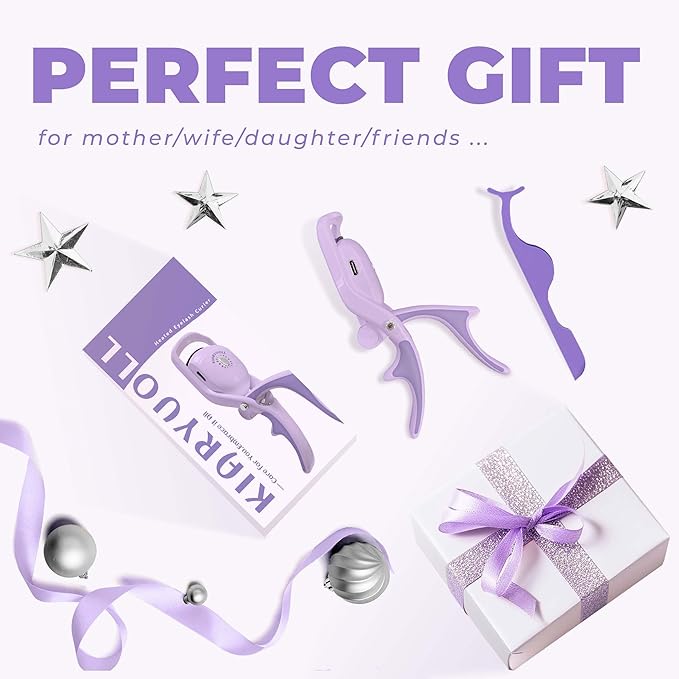 Electric Heated Eyelash Curler Kit Hot Lash Therapy Professional Eyelash Tools Battery Powered Lash Lifter Rechargeable Clamp for Various Eye Types Plastic Material (Colour Purple)