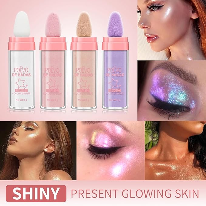 Polvo De Hadas Fairy Dust Highlight Patting Powder - Full Body Contouring and Clavicle Pearlescent Patting Powder for Face and Eye, Christmas Sparkling Body Glitter (#03 Golden Brown)