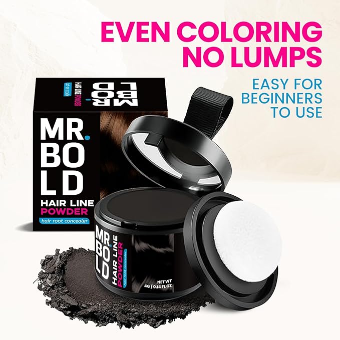 Mr Bold Hairline Powder - Instantly Hair Color Shadow Cover Gray Hair Root, GREY Root Touch Up Hair Color for Gray Coverage, Hair Shadow Toppers for Women & Men, Thin Hair Powder 4g