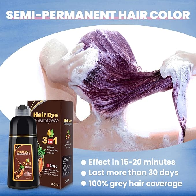 IIIMEIDU Hair Dye Shampoo 3 in 1 for Gray Hair, Herbal Ingredients Shampoo Burgundy Dye for Women Men, Grey Coverage 500ml 1