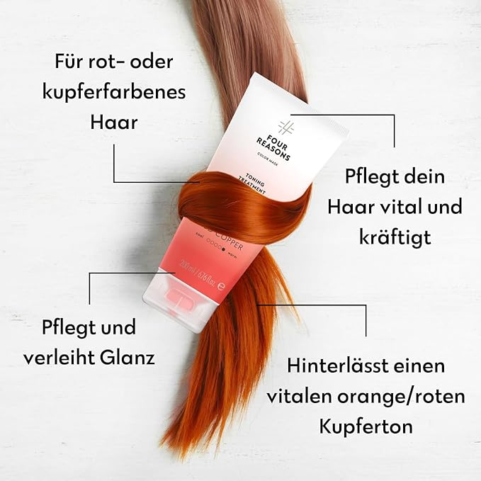 Four Reasons Color Mask - Red Copper - (27 Colors) Toning Treatment, Color Depositing Conditioner, Tone & Enhance Color-Treated Hair - Semi Permanent Hair Dye, Vegan and Cruelty-Free, 6.76 fl oz