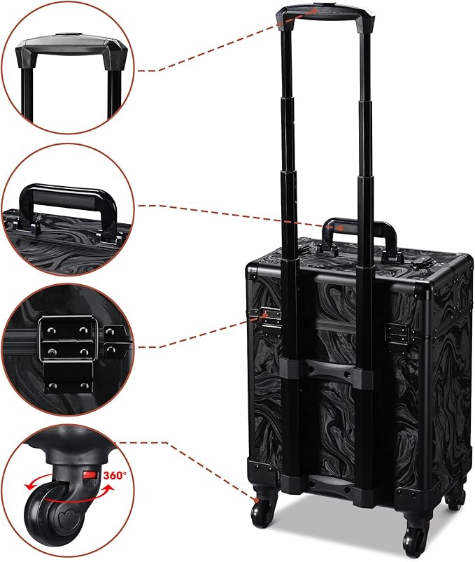 BYOOTIQUE Rolling Makeup Train Case on Wheels Cosmetology Organizer Box Professional Aluminum Cosmetic Trolley Travel Suitcase for Salon Barber Hairstylist Artist,CoyoteButtes Shadows
