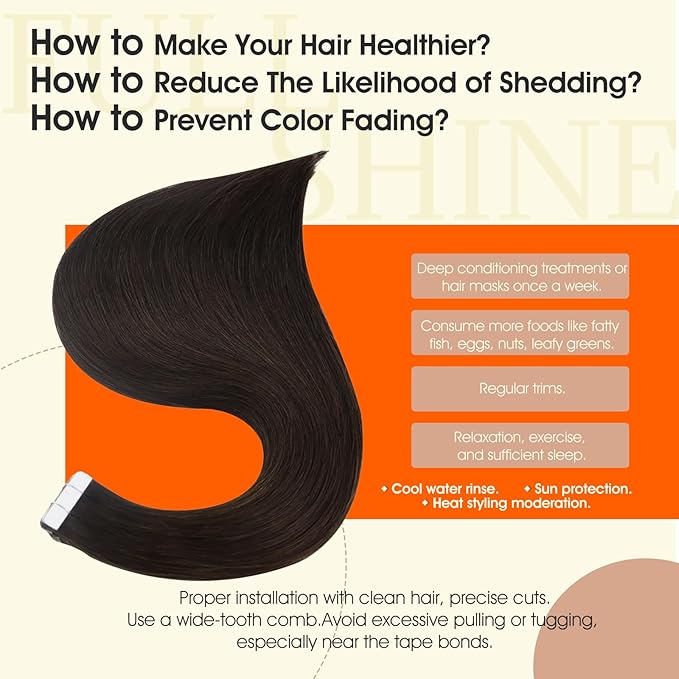 Full Shine Tape in Hair Extensions Human Hair Color 2 Darkest Brown Seamless Invisible Remy Tape in Extensions Human Hair 26Inch Long Straight Skin Weft 50Gram 20Pcs for Women Add Length