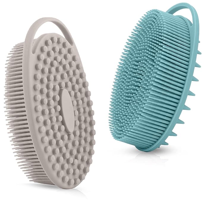Silicone Body Scrubber – Dual-Sided Silicone Loofah for Shower, Set of 3 Soft Exfoliating Body Bath Shower Scrubber Loofah Brush Easy-to-Clean for Sensitive Kids Women Men All Kinds of Skin