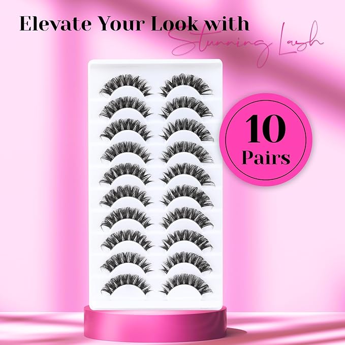 Veleasha Lashes Fluffy False Eyelashes with Clear Band Volume Eyelashes Looks Like Lash Extensions CC Curl Soft Fake Lashes Strips Lashes 10 Pairs Pack (P32E-T)