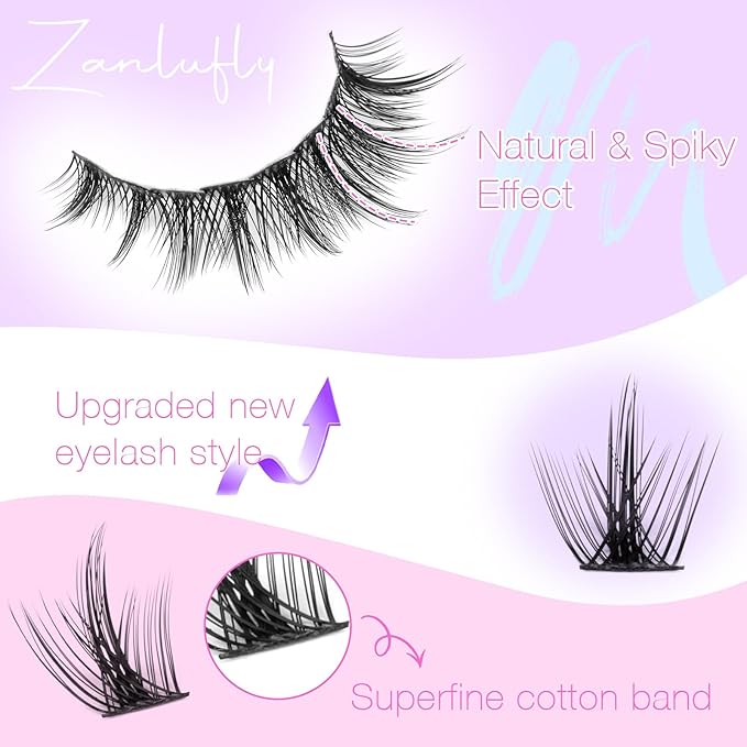 Lash Clusters Kit Spiky Eyelash Clusters Kit Wispy Cluster Eyelash Extensions Kit 8-16mm Manga Lash Extension Kit Natural Cluster Lashes with Lash Cluster Glue, Tweezers and Remover by zanlufly