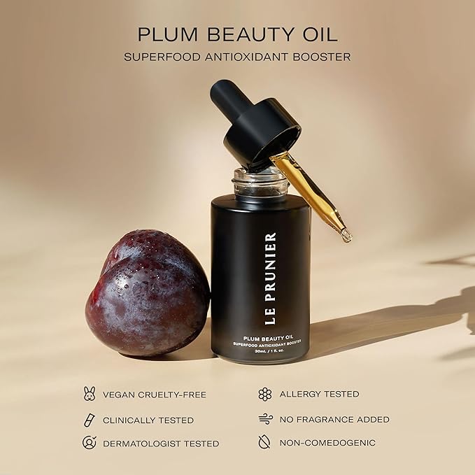 Le Prunier Plum Beauty Oil – Superfood Antioxidant Facial Oil | Vegan, Non-Comedogenic, Multi-Use Moisturizing Oil for Face, Hair & Body | Hydrating, Clean, Cruelty-Free Skincare | 1 fl oz