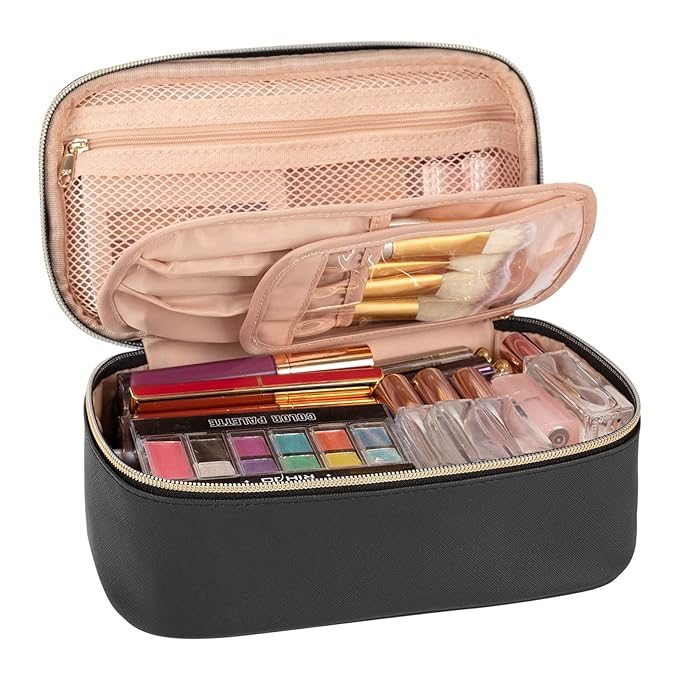 OCHEAL Small Cosmetic Bag,Portable Cute Travel Makeup Bag for Women and girls Makeup Brush Organizer cosmetics Pouch Bags-Black